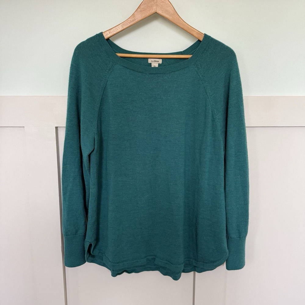 L.L. Bean Merino Wool Sweater Womens XL Teal Pullover Crewneck Classic Warm Ski